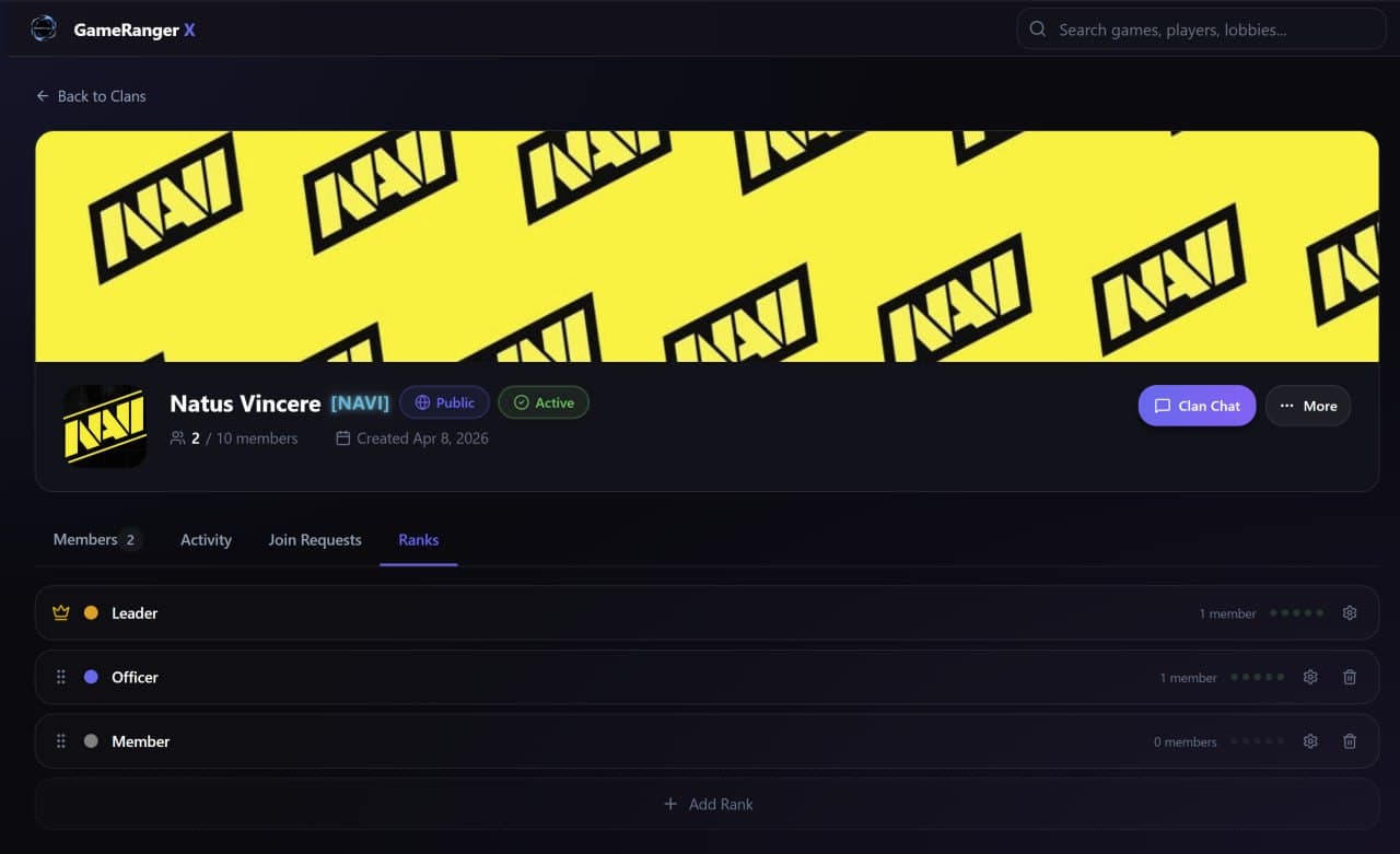 GameRanger X clan page screenshot 1