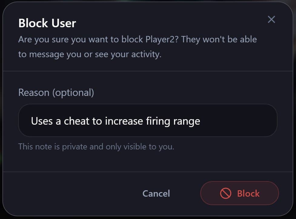 Block with a private note 1